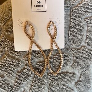 Rose gold & rhinestone 3 inch dangle pierced  earrings for dress or  a wedding